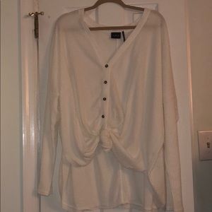 Free People White Waffle Button Up